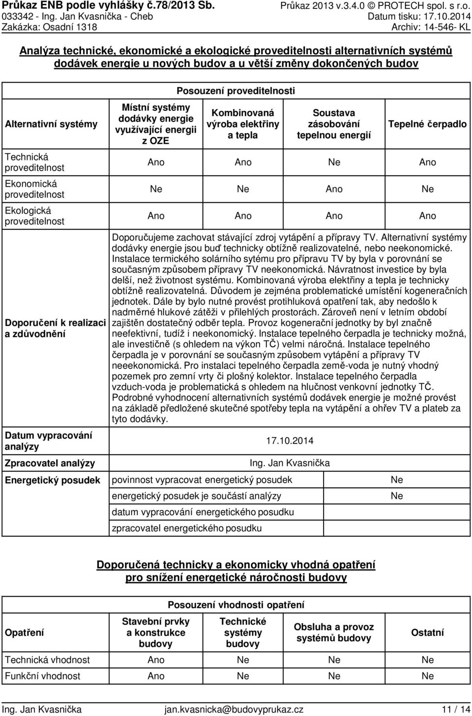 v.3.4. PROTECH spol. s r.o. 33342 Ing. Jan Kvasnička Cheb Datum tisku: 17