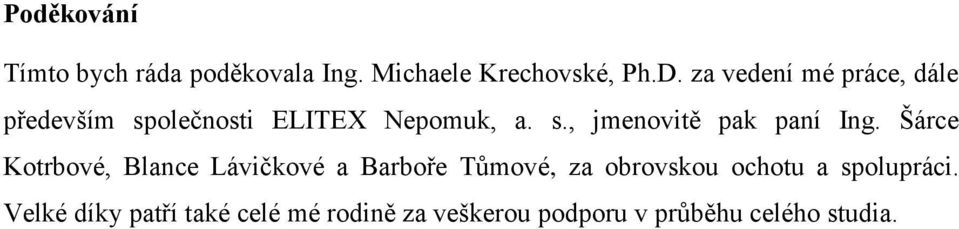 Šárce Kotrbové, Blance Lávičkové a Barboře Tůmové, za obrovskou ochotu a