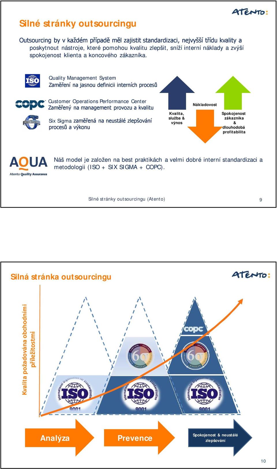 Quality Management System Zaměření na jasnou definicii interních procesů Customer Operations Performance Center Zaměřený na management provozu a kvalitu Six Sigma zaměřená na neustálé zlepšování