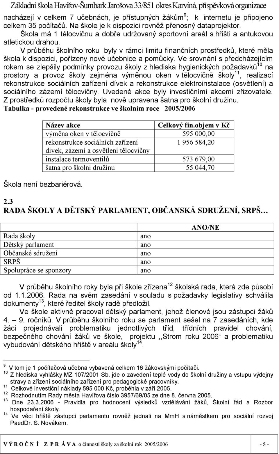 V průběhu školního roku byly v rámci limitu finančních prostředků, které měla škola k dispozici, pořízeny nové učebnice a pomůcky.