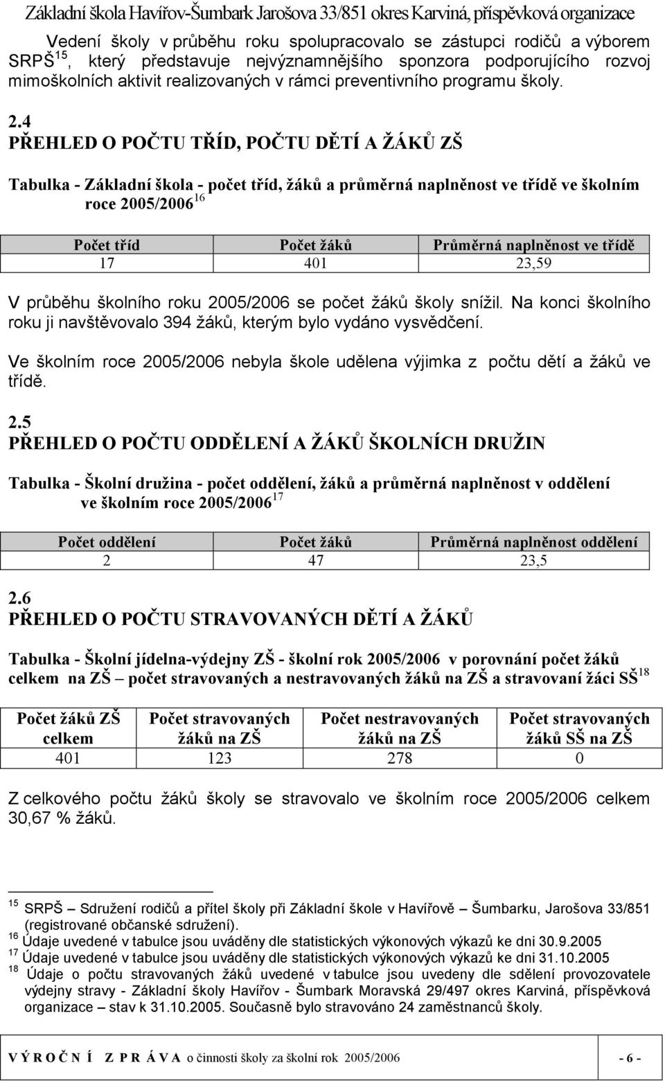 4 PŘEHLED O POČTU TŘÍD, POČTU DĚTÍ A ŽÁKŮ ZŠ Tabulka - Základní škola - počet tříd, žáků a průměrná naplněnost ve třídě ve školním roce 2005/2006 16 Počet tříd Počet žáků Průměrná naplněnost ve třídě