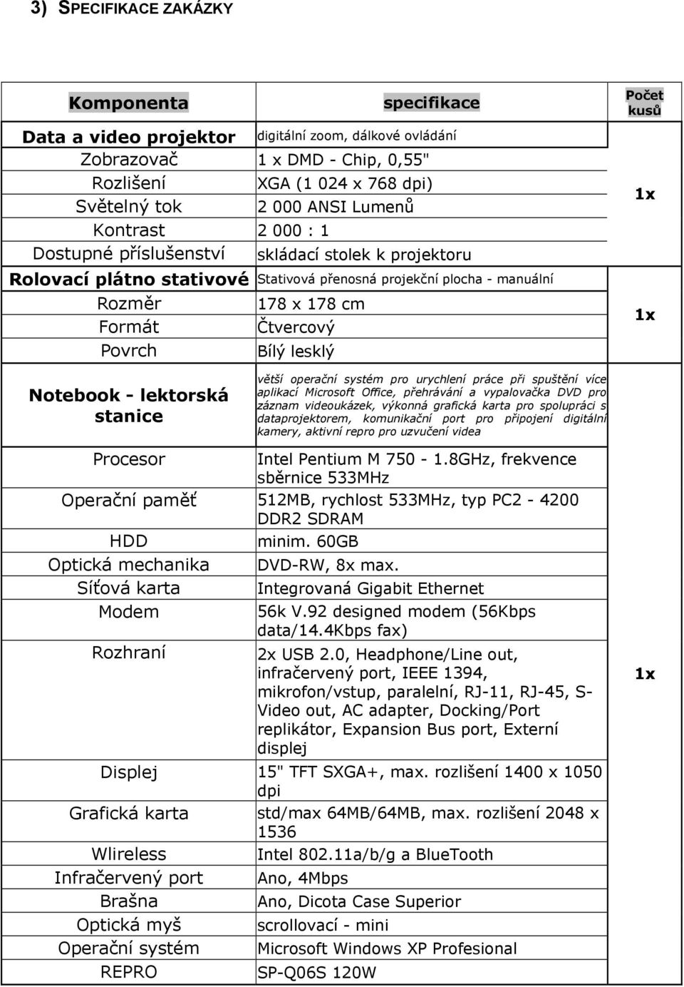 Notebook - lektorská stanice větší operační systém pro urychlení práce při spuštění více aplikací Microsoft Office, přehrávání a vypalovačka DVD pro záznam videoukázek, výkonná grafická karta pro