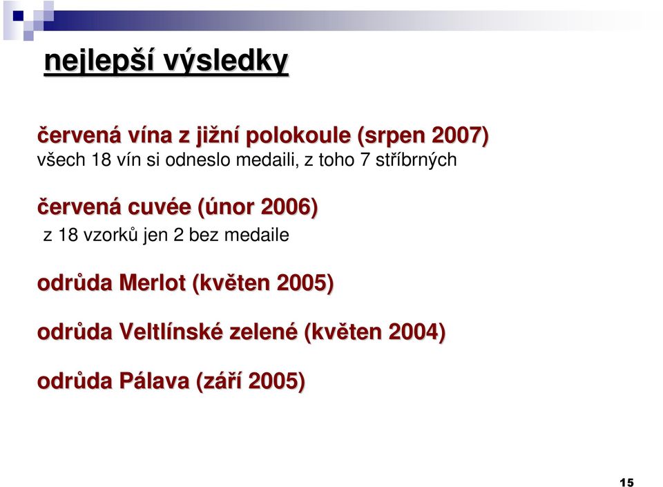 2006) z 18 vzorků jen 2 bez medaile odrůda da Merlot (květen 2005)