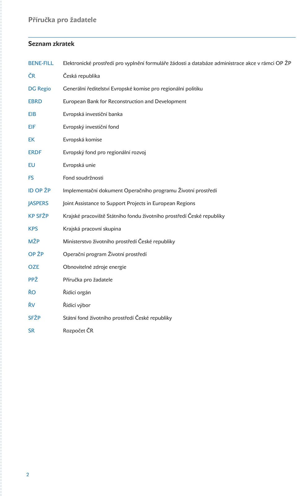 banka Evropský investiční fond Evropská komise Evropský fond pro regionální rozvoj Evropská unie Fond soudržnosti Implementační dokument Operačního programu Životní prostředí Joint Assistance to