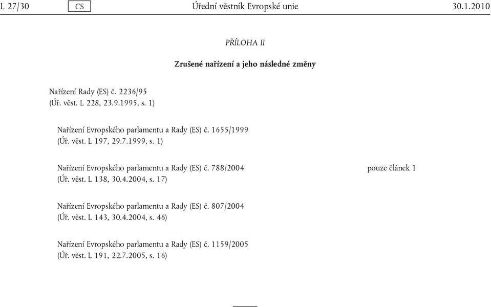 1) Nařízení Evropského parlamentu a Rady (ES) č. 788/2004 (Úř. věst. L 138, 30.4.2004, s.