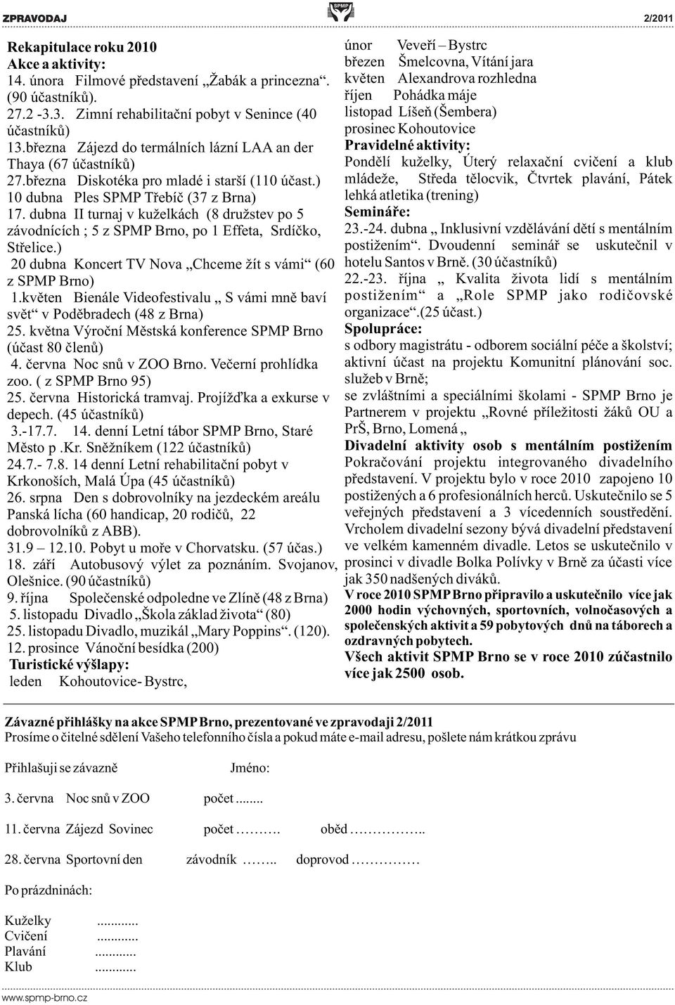 dubna II turnaj v kuželkách (8 družstev po 5 závodnících ; 5 z SPMP Brno, po 1 Effeta, Srdíèko, Støelice.) 20 dubna Koncert TV Nova Chceme žít s vámi (60 z SPMP Brno) 1.