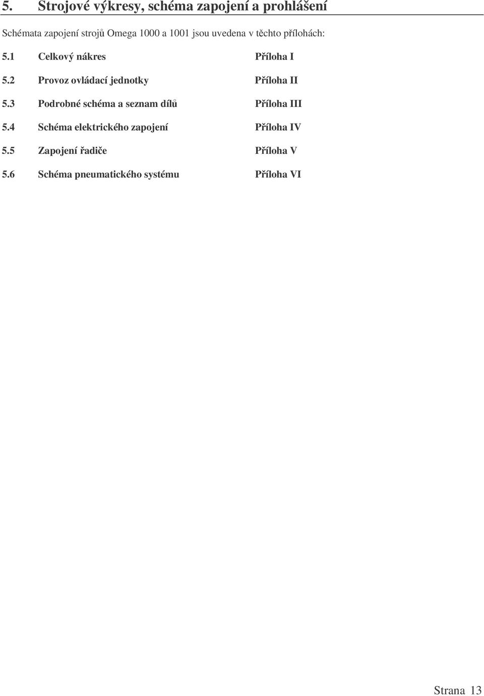 2 Provoz ovládací jednotky Píloha II 5.3 Podrobné schéma a seznam díl Píloha III 5.