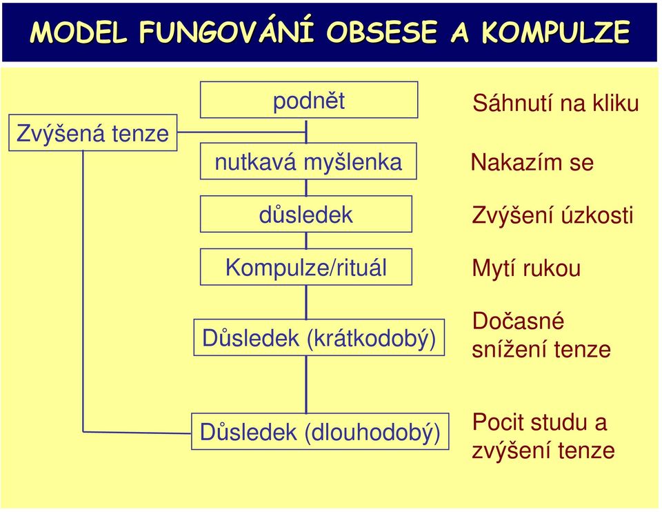 (krátkodobý) Sáhnutí na kliku Nakazím se Zvýšení úzkosti Mytí