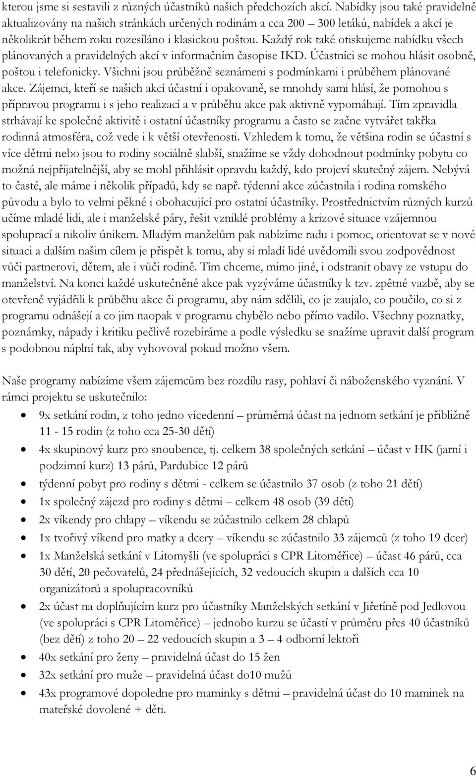 Kaţdý rok také otiskujeme nabídku všech plánovaných a pravidelných akcí v informačním časopise IKD. Účastníci se mohou hlásit osobně, poštou i telefonicky.