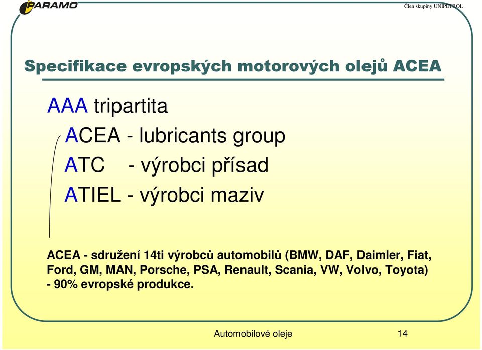 14ti výrobců automobilů (BMW, DAF, Daimler, Fiat, Ford, GM, MAN, Porsche,