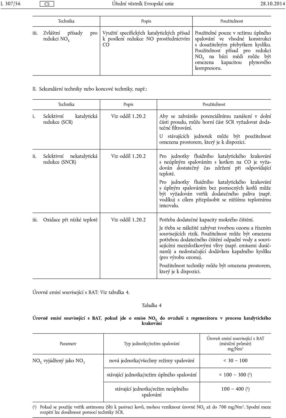 přebytkem kyslíku. Použitelnost přísad pro redukci NO X na bázi mědi může být omezena kapacitou plynového kompresoru. II. Sekundární techniky nebo koncové techniky, např.: i.