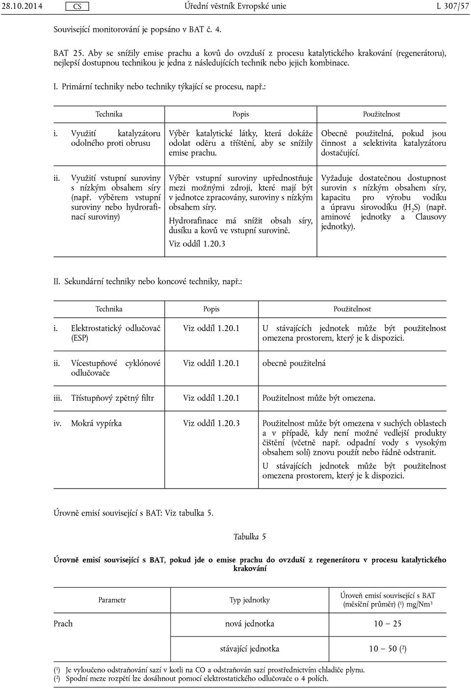 Primární techniky nebo techniky týkající se procesu, např.: i. Využití katalyzátoru odolného proti obrusu Výběr katalytické látky, která dokáže odolat oděru a tříštění, aby se snížily emise prachu.