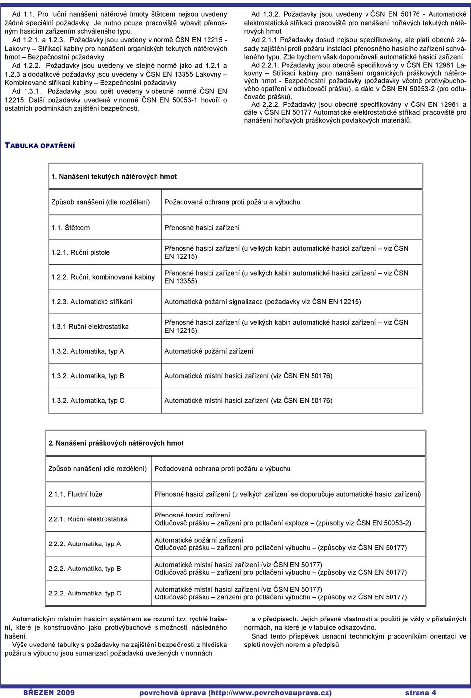 2.1 a 1.2.3 a dodatkové požadavky jsou uvedeny v ČSN EN 13355 Lakovny Kombinované stříkací kabiny Bezpečnostní požadavky Ad 1.3.1. Požadavky jsou opět uvedeny v obecné normě ČSN EN 12215.