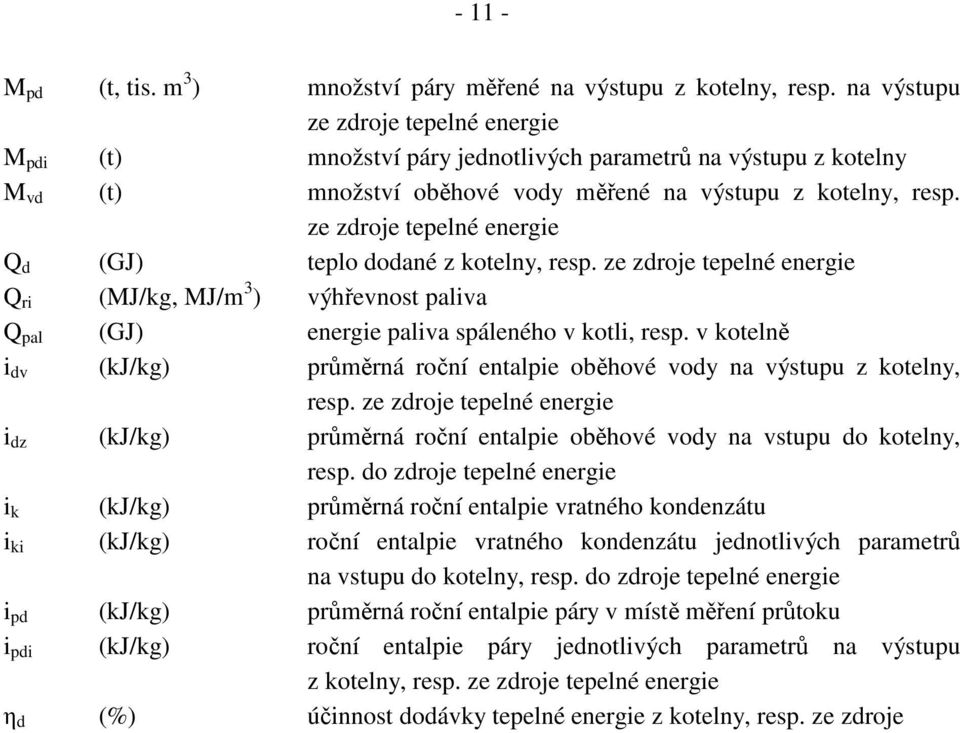 ze zdroje tepelné energie d (GJ) teplo dodané z kotelny, resp. ze zdroje tepelné energie ri (MJ/kg, MJ/m 3 ) výhřevnost iva (GJ) energie iva spáleného v kotli, resp.