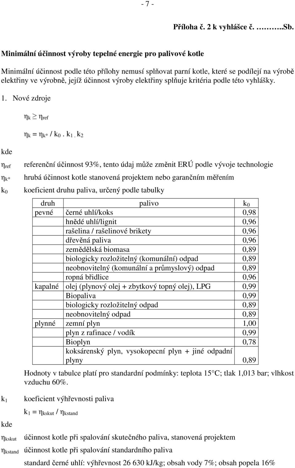 elektřiny splňuje kritéria podle této vyhlášky. 1. Nové zdroje η k η ref η k η k* / k 0. k 1.