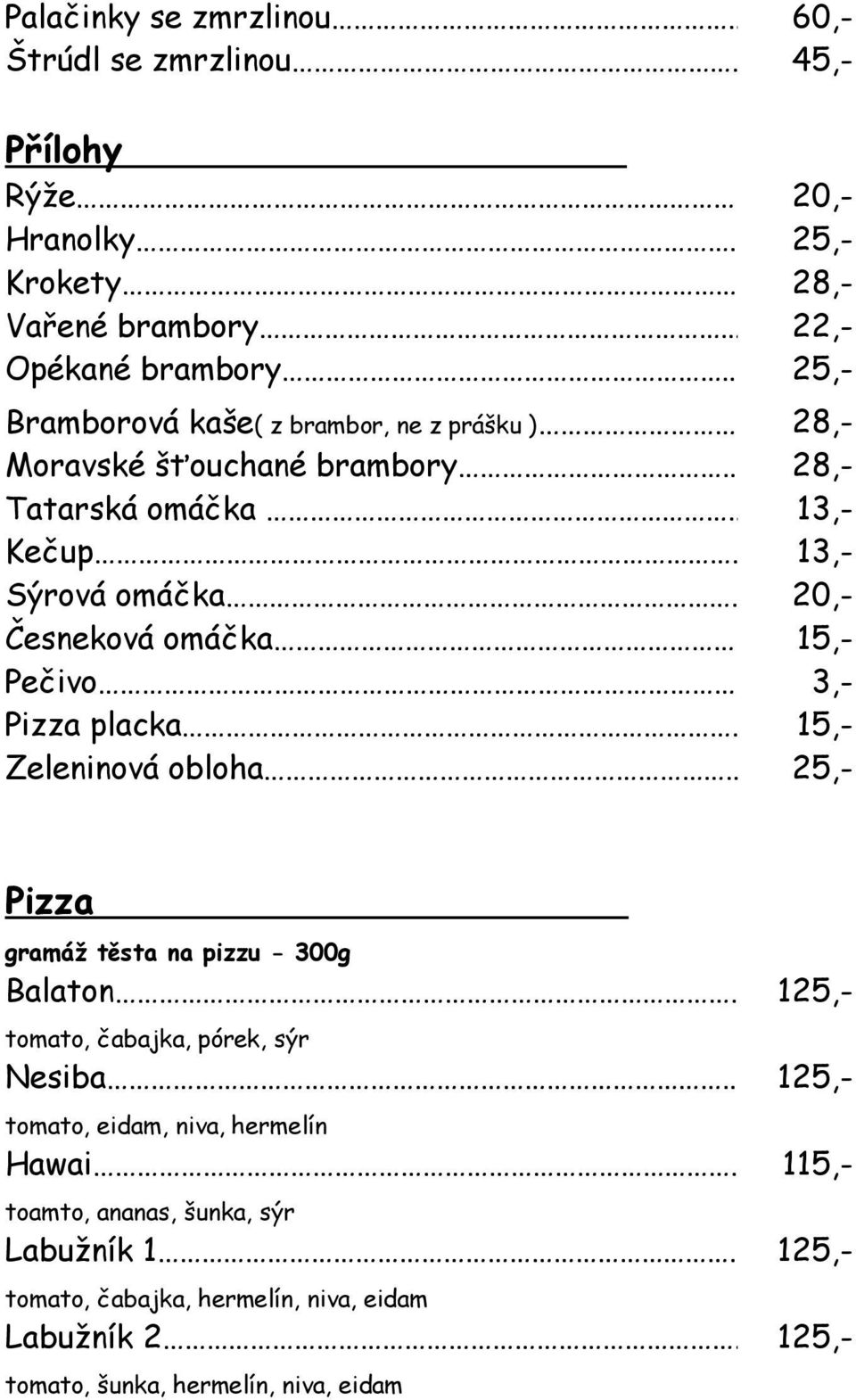 Pečivo 3,- Pizza placka Zeleninová obloha Pizza gramáž těsta na pizzu - 300g Balaton tomato, čabajka, pórek, sýr Nesiba tomato, eidam,