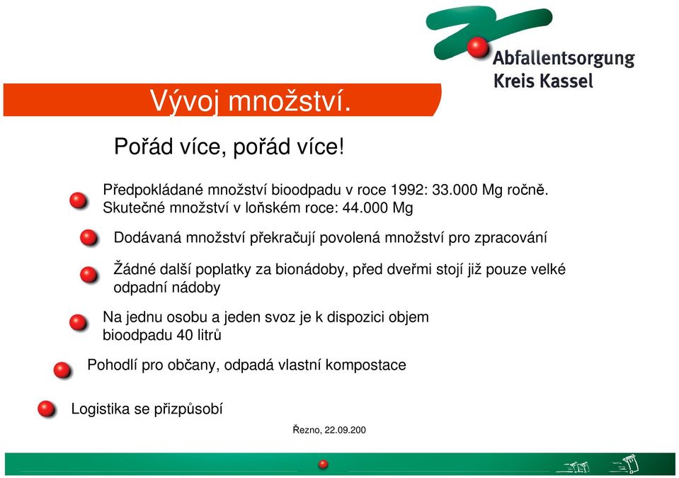 000 Mg Dodávaná množství překračují povolená množství pro zpracování Žádné další poplatky za bionádoby, před