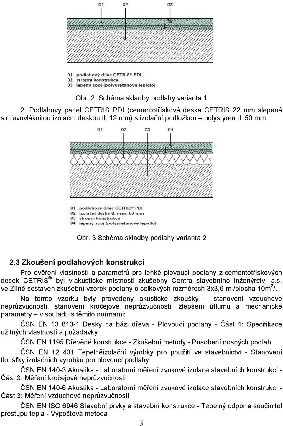 3 Zkoušení podlahových konstrukcí Pro ověření vlastností a parametrů pro lehké plovoucí podlahy z cementotřískových desek CETRIS byl v akustické místnosti zkušebny Centra stavebního inženýrství a.s. ve Zlíně sestaven zkušební vzorek podlahy o celkových rozměrech 3x3,6 m /plocha 10m 2 /.