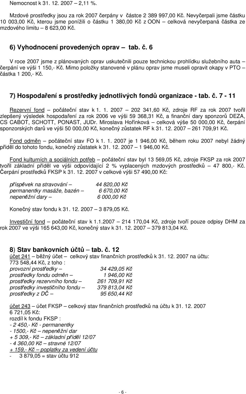 Mimo položky stanovené v plánu oprav jsme museli opravit okapy v PTO částka 1 