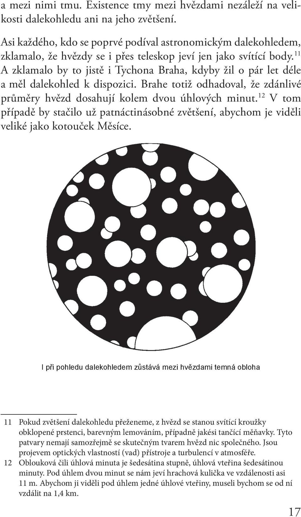 11 A zklamalo by to jistě i Tychona Braha, kdyby žil o pár let déle a měl dalekohled k dispozici. Brahe totiž odhadoval, že zdánlivé průměry hvězd dosahují kolem dvou úhlových minut.