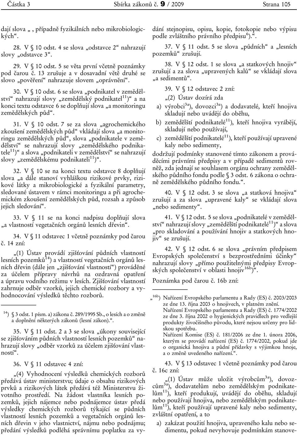 6 se slova podnikatel v zemědělství nahrazují slovy zemědělský podnikatel 11 ) a na konci textu odstavce 6 se doplňují slova a monitoringu zemědělských půd. 31. V 10 odst.