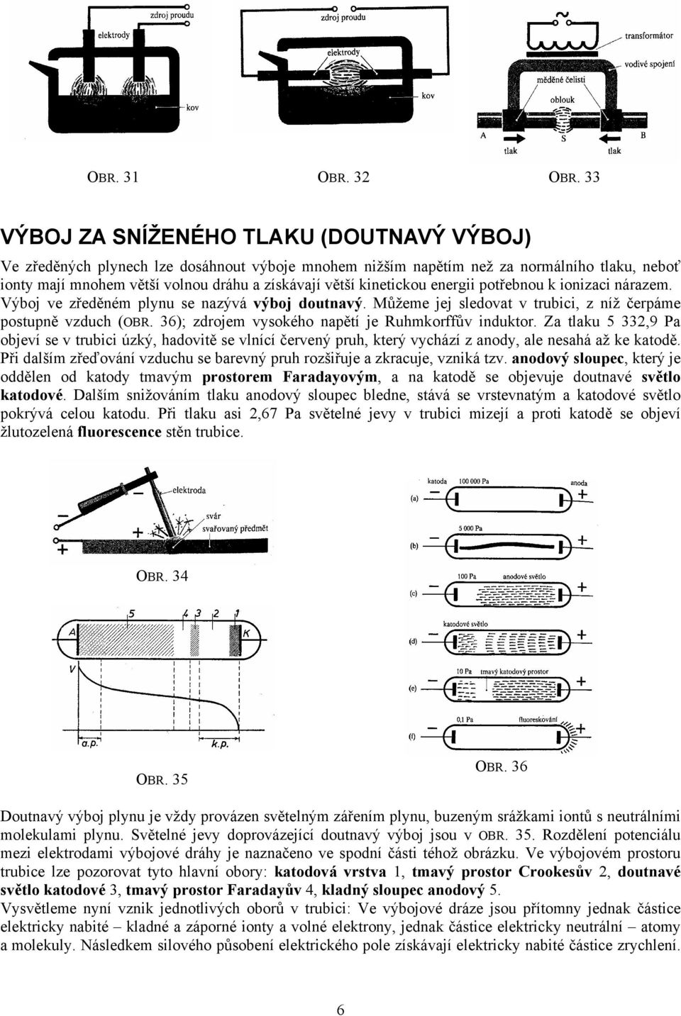 kinetickou energii potřebnou k ionizaci nárazem. Výboj ve zředěném plynu se nazývá výboj doutnavý. Můžeme jej sledovat v trubici, z níž čerpáme postupně vzduch (OBR.