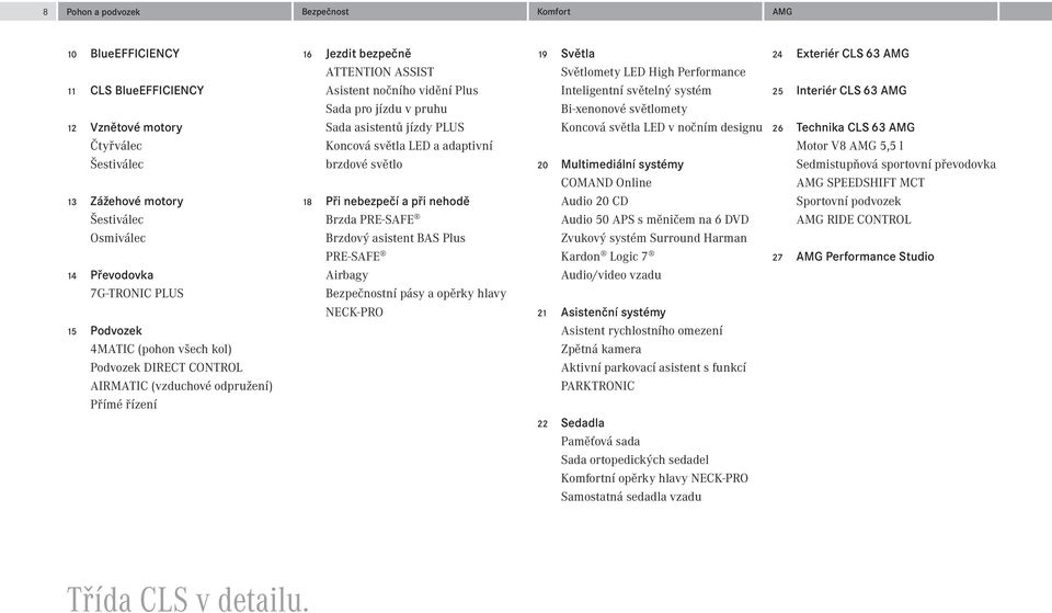 asistentů jízdy PLUS Koncová světla LED a adaptivní brzdové světlo 18 Při nebezpečí a při nehodě Brzda PRE-SAFE Brzdový asistent BAS Plus PRE-SAFE Airbagy Bezpečnostní pásy a opěrky hlavy NECK-PRO 19