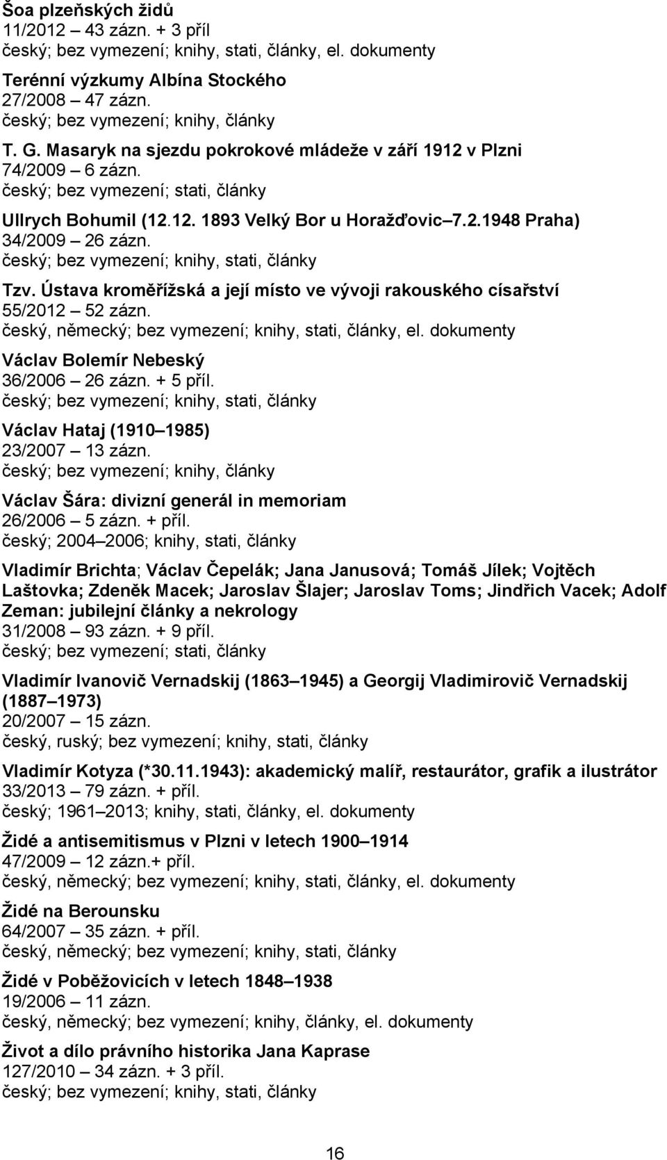 Ústava kroměřížská a její místo ve vývoji rakouského císařství 55/2012 52 zázn. český, německý; bez vymezení; knihy, stati, články, el. dokumenty Václav Bolemír Nebeský 36/2006 26 zázn. + 5 příl.