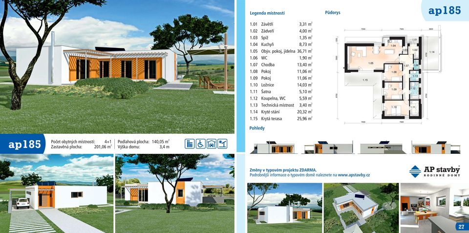 10 Ložnice 14,03 m 1.11 Šatna 5,10 m 1.1 Koupelna, 5,59 m 1.13 Technická místnost 3,40 m 1.