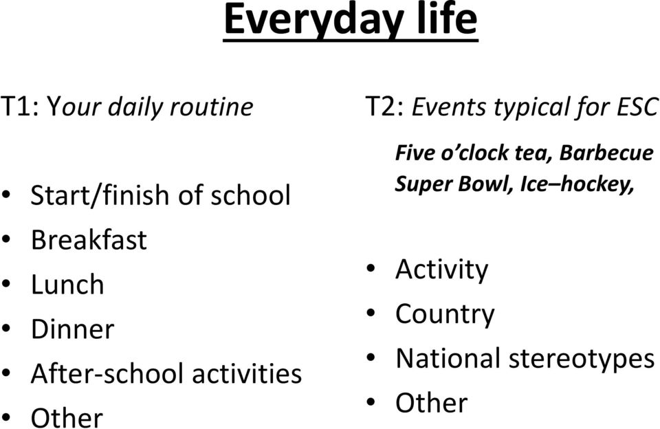 Other T2: Events typical for ESC Five o clock tea,