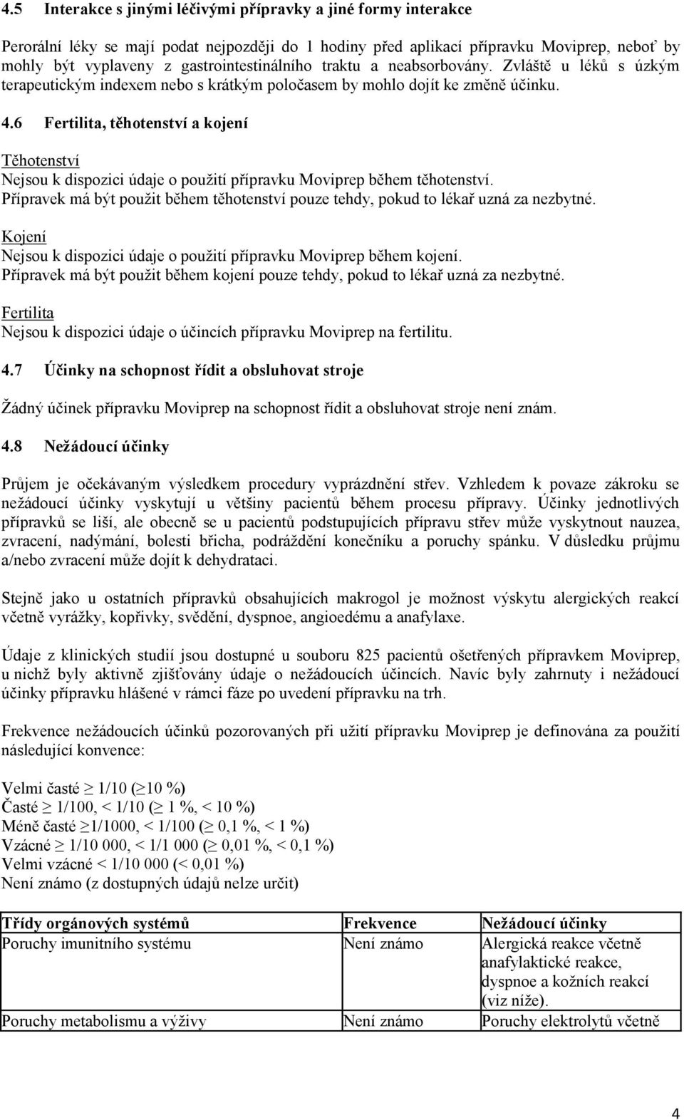 6 Fertilita, těhotenství a kojení Těhotenství Nejsou k dispozici údaje o použití přípravku Moviprep během těhotenství.