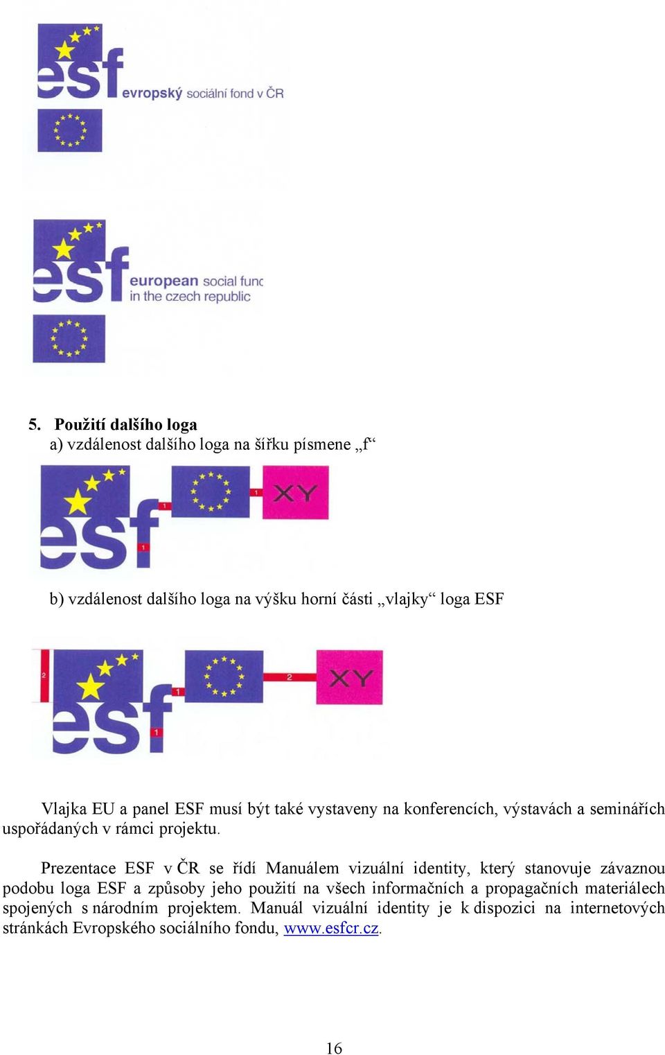 Prezentace ESF v ČR se řídí Manuálem vizuální identity, který stanovuje závaznou podobu loga ESF a způsoby jeho použití na všech