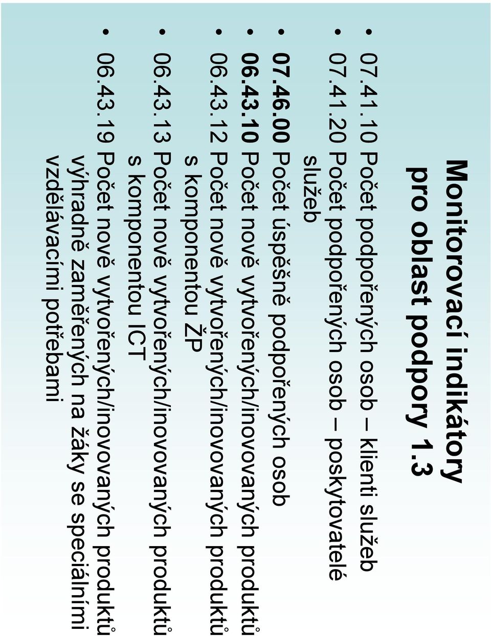 43.13 Počet nově vytvořených/inovovaných produktů s komponentou ICT 06.43.19 Počet nově vytvořených/inovovaných produktů výhradně zaměřených na žáky se speciálními vzdělávacími potřebami