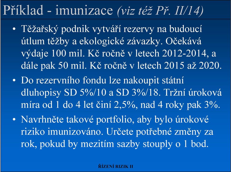 Do rezervního fondu lze nakoupit státní dluhopisy SD 5%/10 a SD 3%/18.