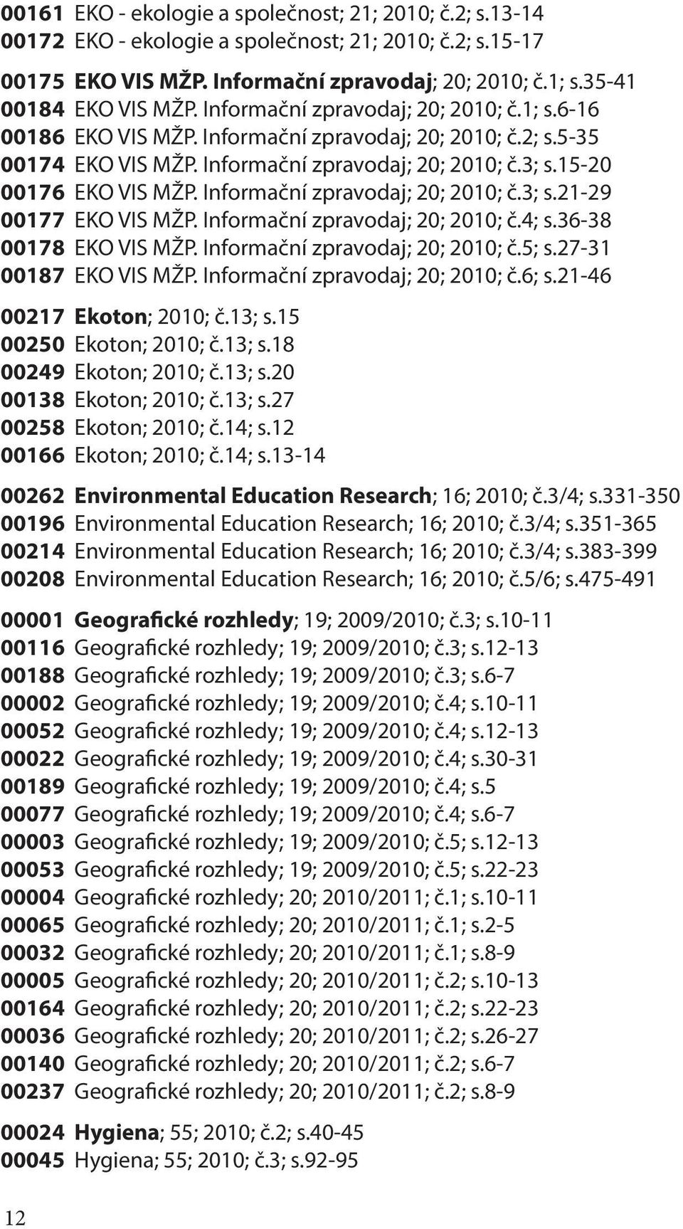 Informační zpravodaj; 20; 2010; č.3; s.21-29 00177 EKO VIS MŽP. Informační zpravodaj; 20; 2010; č.4; s.36-38 00178 EKO VIS MŽP. Informační zpravodaj; 20; 2010; č.5; s.27-31 00187 EKO VIS MŽP.