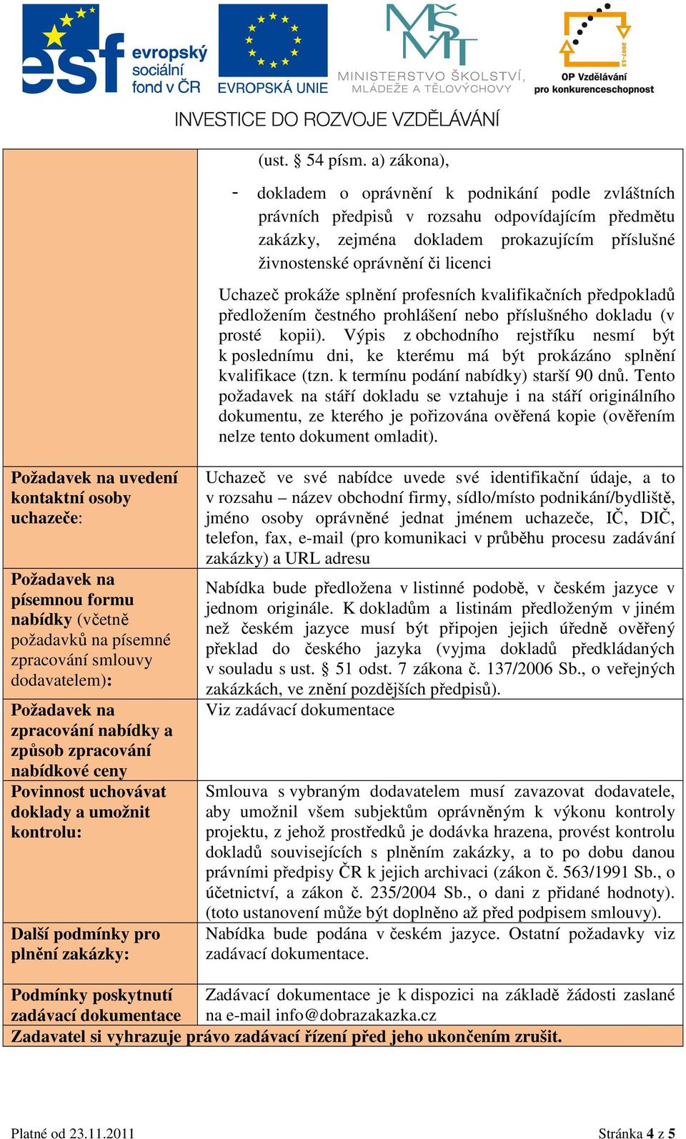 Uchazeč prokáže splnění profesních kvalifikačních předpokladů předložením čestného prohlášení nebo příslušného dokladu (v prosté kopii).