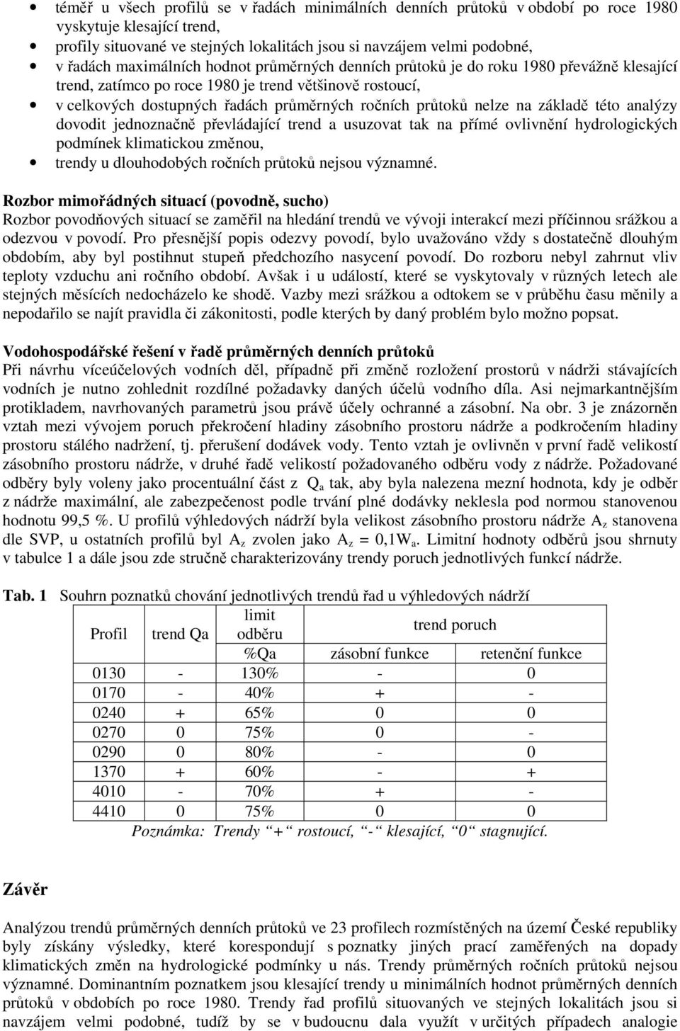 nelze na základě této analýzy dovodit jednoznačně převládající trend a usuzovat tak na přímé ovlivnění hydrologických podmínek klimatickou změnou, trendy u dlouhodobých ročních průtoků nejsou