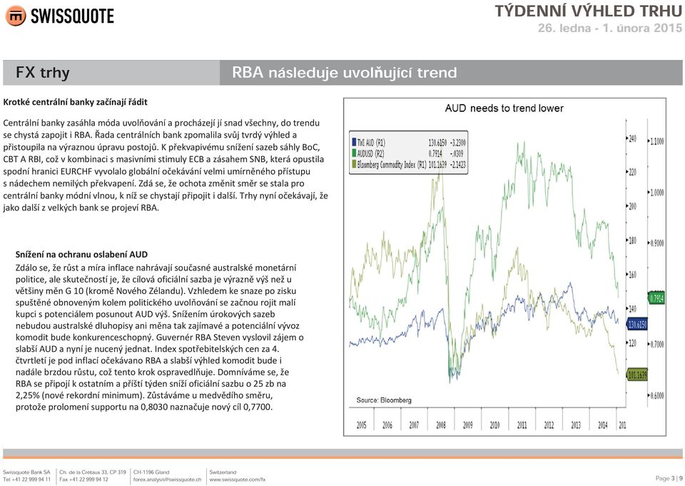 K překvapivému snížení sazeb sáhly BoC, CBT A RBI, což v kombinaci s masivními stimuly ECB a zásahem SNB, která opustila spodní hranici EURCHF vyvolalo globální očekávání velmi umírněného přístupu s