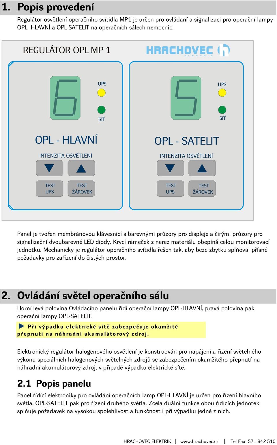 pro signalizační dvoubarevné LED diody. Krycí rámeček z nerez materiálu obepíná celou monitorovací jednotku.