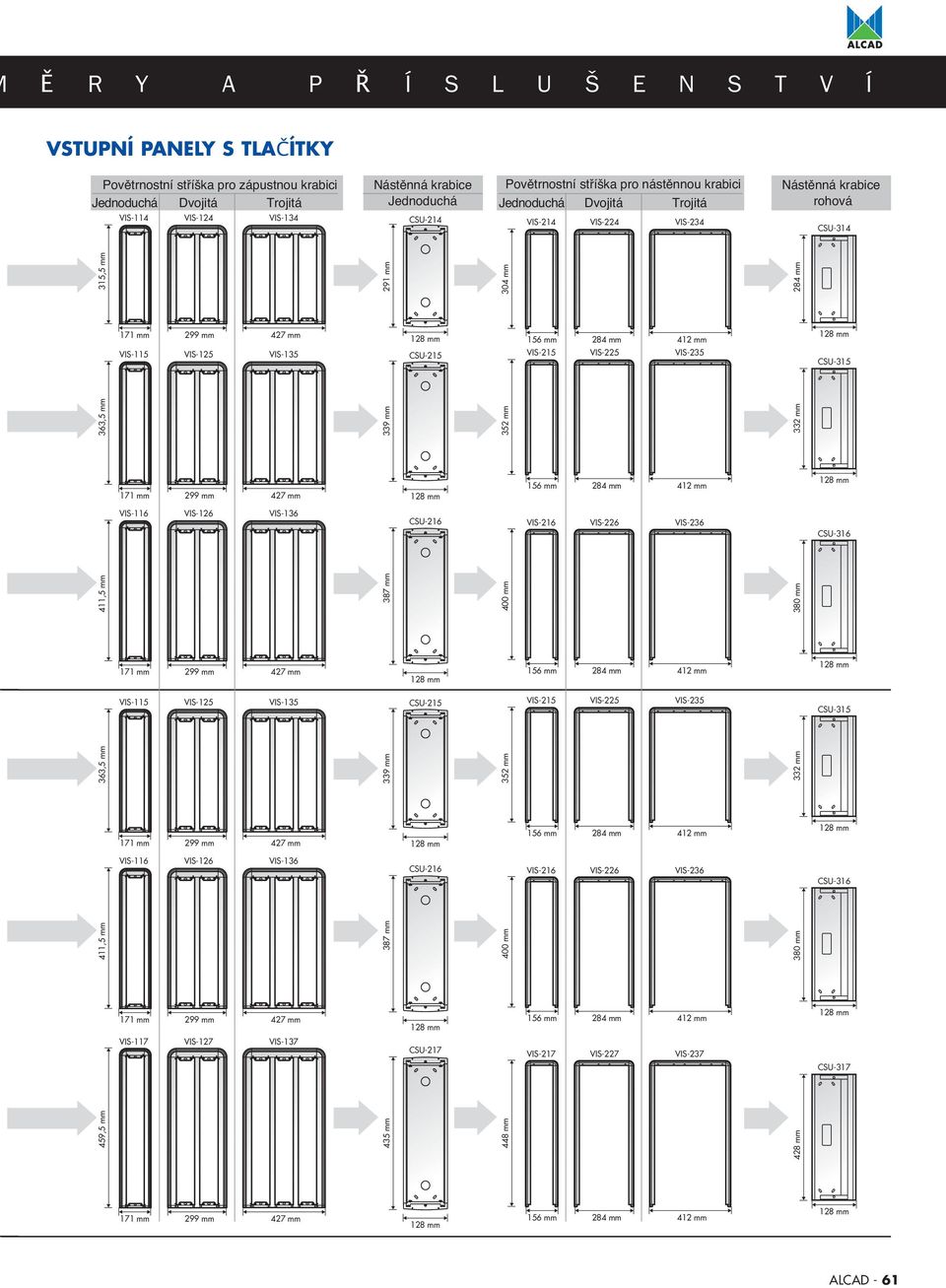 mm VIS-116 VIS-126 VIS-136 CSU-216 VIS-216 VIS-226 VIS-236 CSU-316 411,5 mm 387 mm 400 mm 380 mm VIS-115 VIS-125 VIS-135 CSU-215 VIS-215 VIS-225 VIS-235 CSU-315 363,5 mm 339 mm 352 mm 332 mm