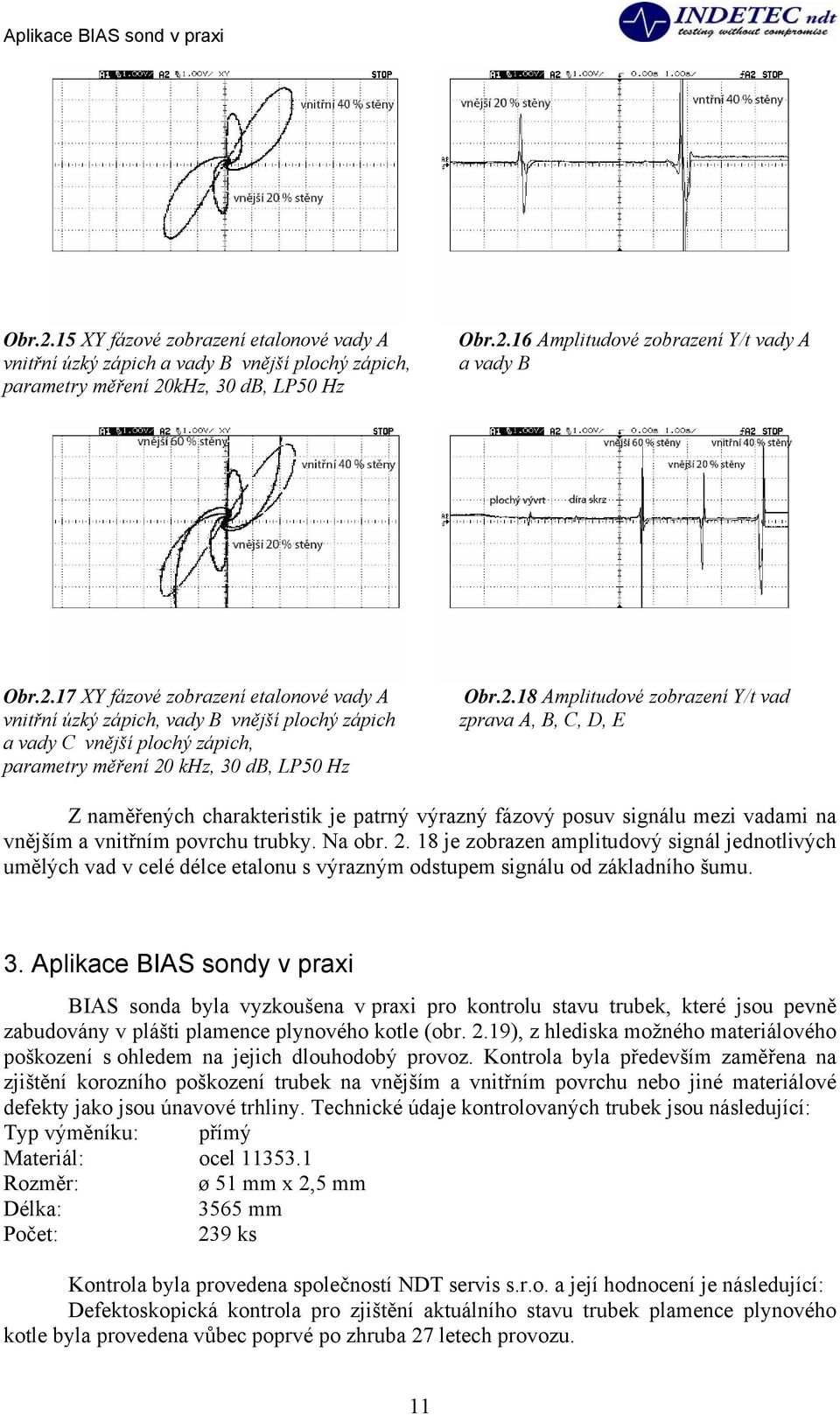 18 je zobrazen amplitudový signál jednotlivých umělých vad v celé délce etalonu s výrazným odstupem signálu od základního šumu. 3.