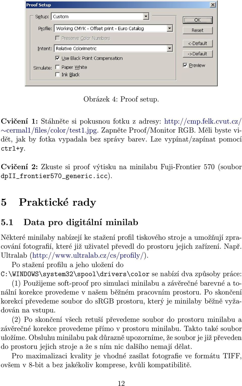 5 Praktické rady 5.1 Data pro digitální minilab Některé minilaby nabízejí ke stažení profil tiskového stroje a umožňují zpracování fotografií, které již uživatel převedl do prostoru jejich zařízení.