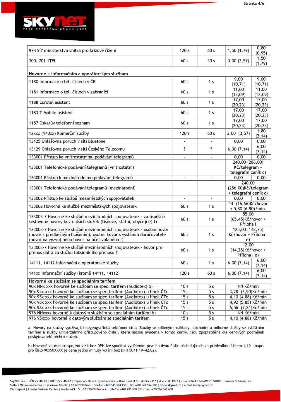 číslech v zahraničí 60 s 1 s 11,00 11,00 (13,09) (13,09) 1188 Eurotel asistent 60 s 1 s 17,00 17,00 (20,23) (20,23) 1183 T-Mobile asistent 60 s 1 s 17,00 17,00 (20,23) (20,23) 1187 Oskarův telefonní