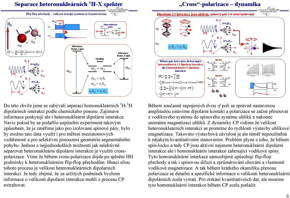 posouzení geometrie segmentálního pohybu. Jednou z nejjednodušších možností jak selektivně separovat heteronukleární dipolární interakce je využití crosspolarizace.