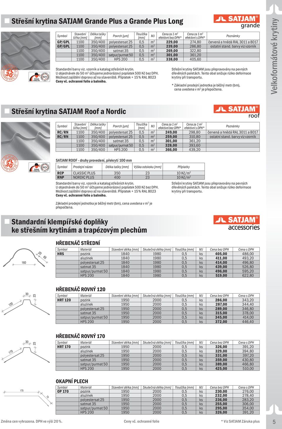 barvy viz vzorník 1100 350/400 satmat 35 0,5 m 2 269,00 322,80 1100 350/400 satpur/purmat 50 0,5 m 2 301,00 361,20 1100 350/400 HPS 200 0,5 m 2 338,00 405,60 Standardní barvy viz.