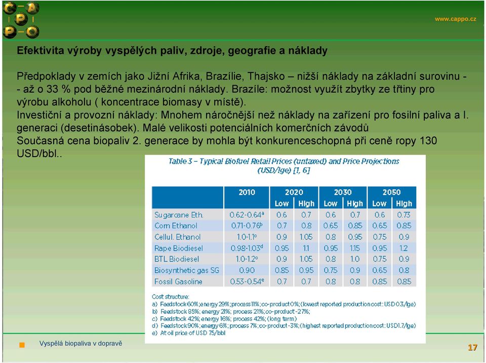 Brazíle: možnost využít zbytky ze třtiny pro výrobu alkoholu ( koncentrace biomasy v místě).