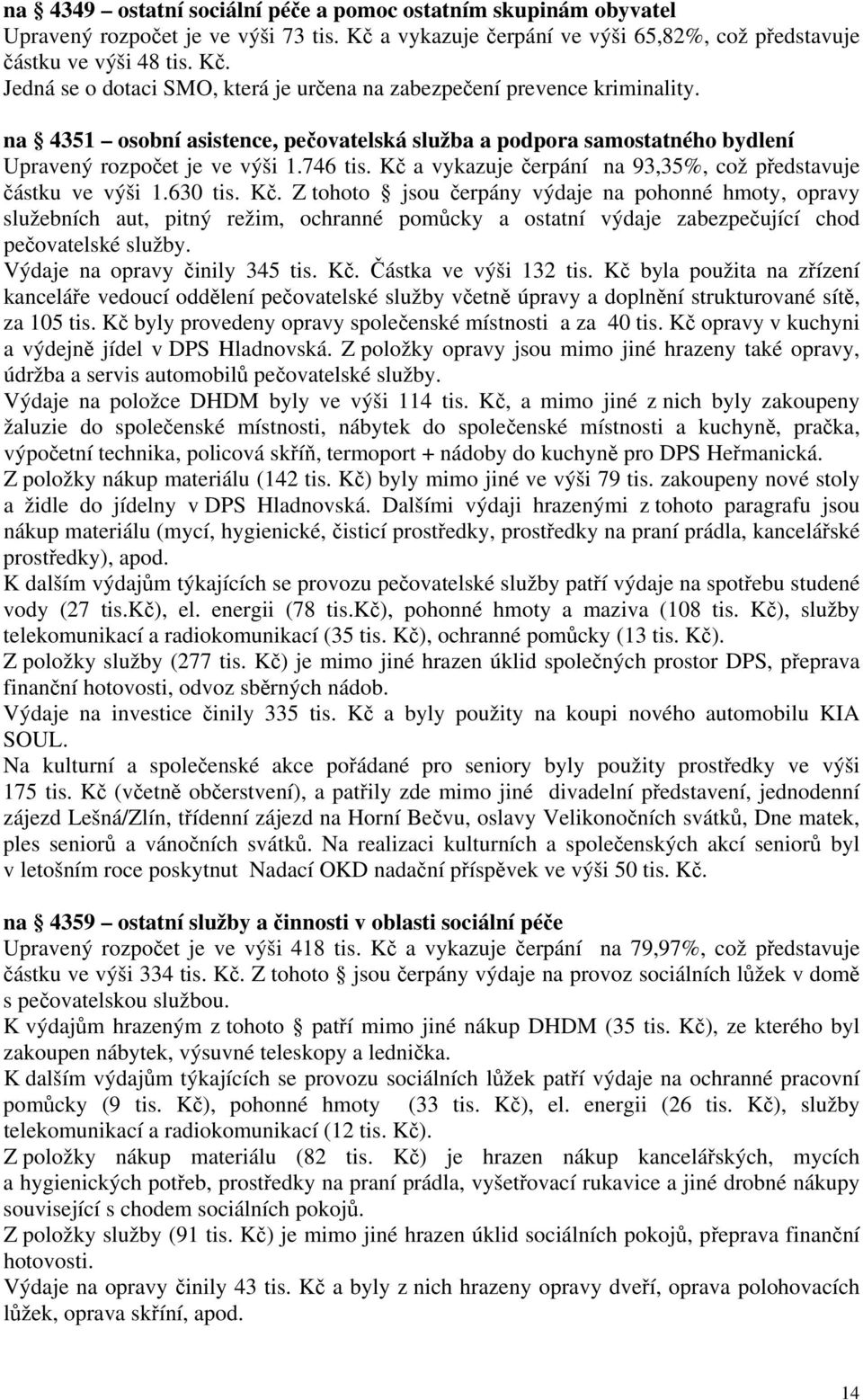 a vykazuje čerpání na 93,35%, což představuje částku ve výši 1.630 tis. Kč.