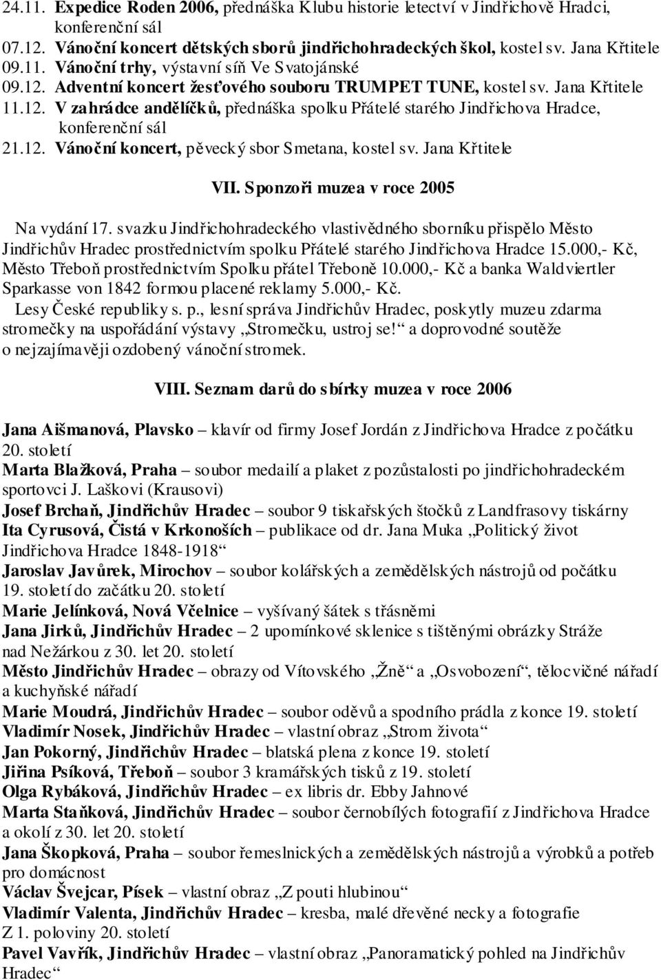 Jana Křtitele VII. Sponzoři muzea v roce 2005 Na vydání 17.