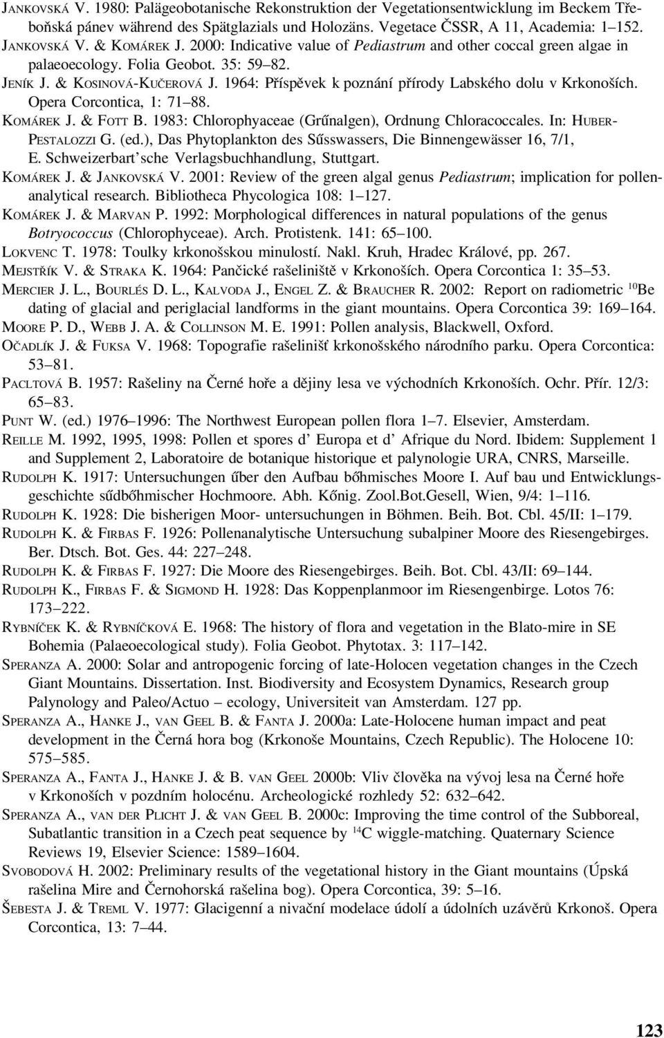 1964: Příspěvek k poznání přírody Labského dolu v Krkonoších. Opera Corcontica, 1: 71 88. KOMÁREK J. & FOTT B. 1983: Chlorophyaceae (Grűnalgen), Ordnung Chloracoccales. In: HUBER PESTALOZZI G. (ed.