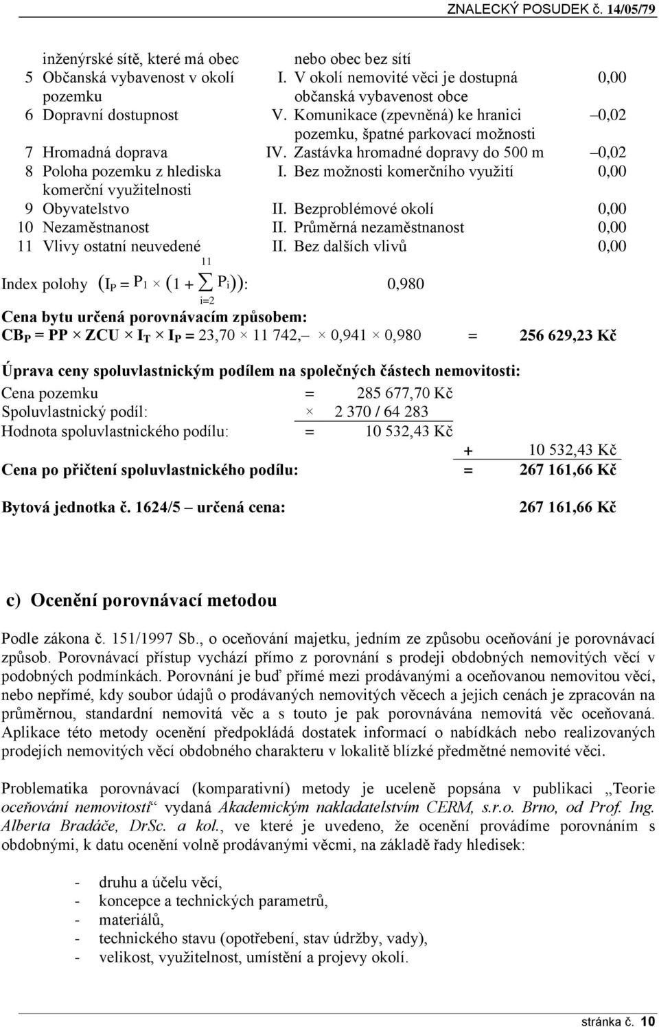 Bez možnosti komerčního využití 0,00 komerční využitelnosti 9 Obyvatelstvo II. Bezproblémové okolí 0,00 10 Nezaměstnanost II. Průměrná nezaměstnanost 0,00 11 Vlivy ostatní neuvedené 11 II.